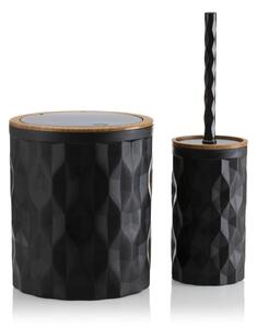 HowHomely Sada kúpeľňových doplnkov Reina 2, čierna/prvky s povrchovou úpravou v dekore dreva
