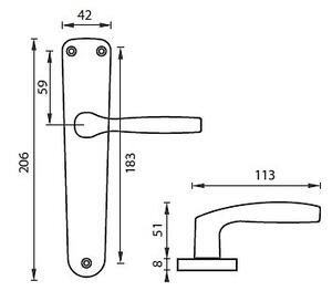 Dverové kovanie MP BA - Luxor - B (F8 - NIKEL MATNÝ), kľučka-kľučka, WC kľúč, MP F8 Nikl matný, 72 mm