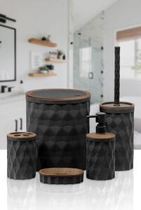 Sada kúpeľňových doplnkov Diamond čierna/s povrchovou úpravou v dekore dreva