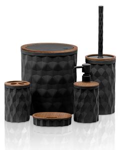 Sada kúpeľňových doplnkov Diamond čierna/s povrchovou úpravou v dekore dreva