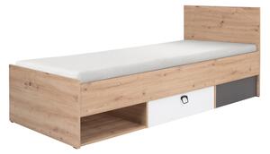 Jednolôžková posteľ 90x200 cm Kevyt 11 (dub artisan + biela + grafit) (s roštom a matracom). Vlastná spoľahlivá doprava až k Vám domov. 1087395