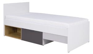 Jednolôžková posteľ 90x200 cm Juna 15 (biela + grafit + sivá + dub lefkas) (s roštom). Vlastná spoľahlivá doprava až k Vám domov. 1087411