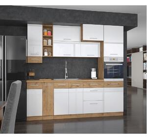 Vysoká kuchynská skrinka na vstavané spotrebiče 60 DP-2102F Velaga (biely lesk + dub lancelot). Vlastná spoľahlivá doprava až k Vám domov. 1015537