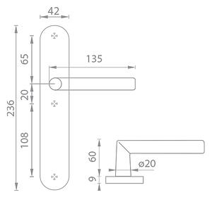 Dverové kovanie MP Favorit Špeciál - SOD (BRÚSENÁ NEREZ), kľučka-kľučka, WC kľúč, MP BN (brúsená nerez), 72 mm