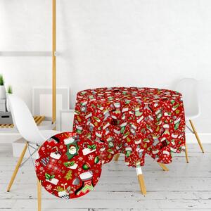 Ervi bavlnený obrus na stôl okrúhly - Vianočné ponožky červené