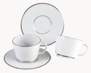 Ručne vyrobené porcelánové šálky na espresso s podšálkami a s ručne maľovaným platinovým okrajom Vitruv, 2 ks