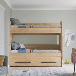 Poschodová posteľ s prístelkou, úložným priestorom a rebríkom Cody Modular - dub