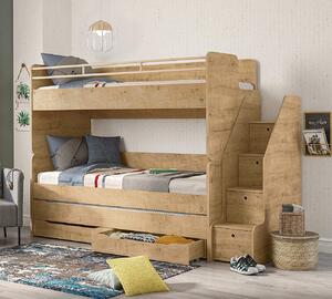 Poschodová posteľ s prístelkou, úložným priestorom a schodíky Cody Modular - dub