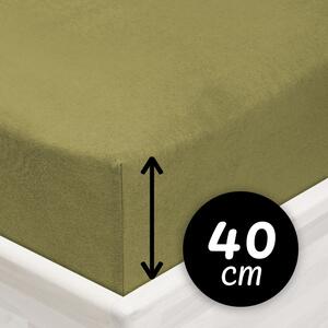 Jersey napínacie prestieradlo na extra vysoký matrac JR-020 Olivové 80 x 200 - výška 40 cm