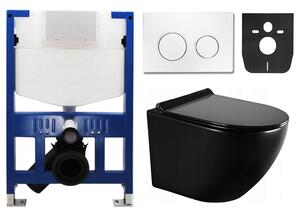 MEXEN - Fenix ​​XS-F podomietkový rám pre závesné WC - 60800 + MEXEN - Fenix ​​07 XS tlačidlo na splachovanie - biela + MEXEN - Lena WC misa Rimless, WC sedátko so spomaľovacím mechanizmom, Slim, duroplast - čierna