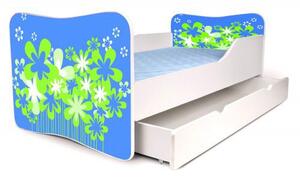 Detská posteľ so zásuvkou KVETY MODRÉ + matrac ZADARMO