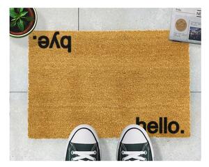Čierna rohožka z prírodného kokosového vlákna Artsy Doormats Hello, Bye, 40 x 60 cm