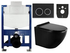 MEXEN - Fenix ​​XS-U podomietkový rám pre závesné WC - 60850 + MEXEN - Fenix ​​07 XS tlačidlo na splachovanie - čierna + MEXEN - Lena WC misa Rimless, WC sedátko so spomaľovacím mechanizmom, Slim, duroplast - čierna - 30224070