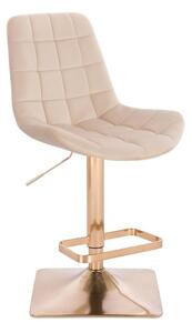 LuxuryForm DESIGN Barová stolička PARIS VELUR na zlatej hranatej podstave - krémová