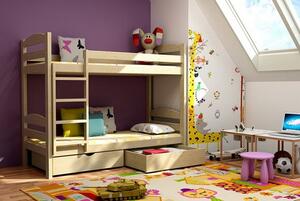 Detská poschodová posteľ z MASÍVU 200x90cm SO ZÁSUVKAMI - PP004