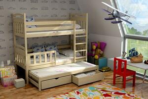 Detská poschodová posteľ s prístelkou z MASÍVU 180x80cm bez šuplíku - PPV001