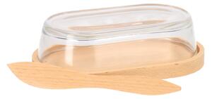 ČistéDrevo Drevená máslenka so skleneným poklopom nožom
