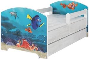 Detská posteľ so šuplíkom Disney - HĽADÁ SA NEMO 140x70 cm, 1x dlhá + 1x krátka zábrana