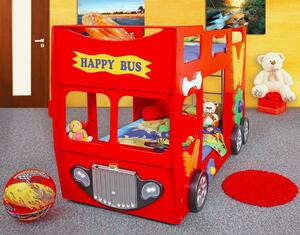 Detská poschodová autopostel HAPPY BUS 190x90 cm - červená