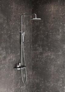 Ravak - Sprchový stĺp Termo s funkciou stôp, poličkou a sprchovým setom - chróm/čierna