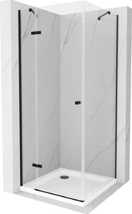 Mexen Roma, sprchovací kút s 1-krídlovými dverami 90 (dvere) x 90 (stena) cm, 6mm číre sklo, čierny profil, slim sprchová vanička 5cm biela s čiernym…
