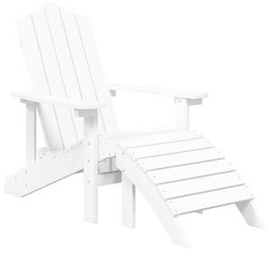 Záhradná stolička Adirondack s podnožkou a stolíkom HDPE biela