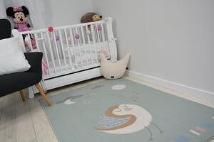 Detský protišmykový koberec LOKO Vtáčik zelený