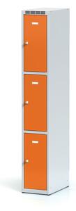 Šatníková skrinka s úložnými boxami, 3 boxy, 1800 x 300 x 500 mm, cylindrický zámok, oranžové dvere