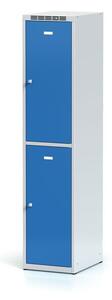 Šatníková skrinka s úložnými boxami, 2 boxy, 1800 x 400 x 500 mm, cylindrický zámok, modré dvere