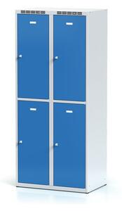 Šatníková skrinka s úložnými boxami, 4 boxy, 1800 x 800 x 500 mm, cylindrický zámok, modré dvere