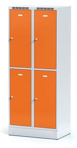 Šatníková skrinka na sokli s úložnými boxami, 4 boxy, 1920 x 800 x 500 mm, otočný zámok, oranžové dvere
