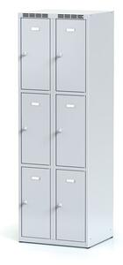 Šatníková skrinka s úložnými boxami, 6 boxov, 1800 x 600 x 500 mm, cylindrický zámok, sivé dvere