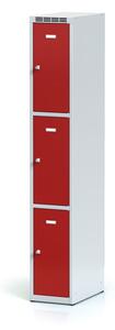 Šatníková skrinka s úložnými boxami, 3 boxy, 1800 x 300 x 500 mm, cylindrický zámok, červené dvere