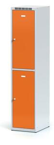 Šatníková skrinka s úložnými boxami, 2 boxy, 1800 x 400 x 500 mm, otočný zámok, oranžové dvere