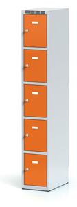 Šatníková skrinka s úložnými boxami, 5 boxov, 1800 x 300 x 500 mm, otočný zámok, oranžové dvere