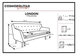 Antracitovosivá pohovka Cosmopolitan design London, 192 cm