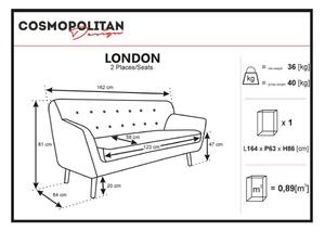 Sivá pohovka Cosmopolitan design London, 162 cm