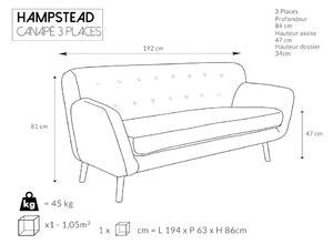 Sivá pohovka Cosmopolitan design Hampstead, 192 cm
