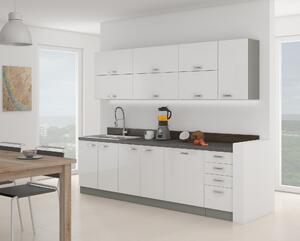 Kuchyňa Brunea 260 cm (sivá + lesk biely). Vlastná spoľahlivá doprava až k Vám domov. 1018236