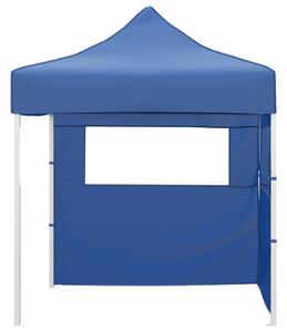 Profesionálny skladací párty stan+2 steny 2x2 m, oceľ, modrý
