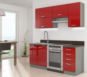 Kuchyňa Roslyn 180 cm (sivá + červená). Vlastná spoľahlivá doprava až k Vám domov. 1018287