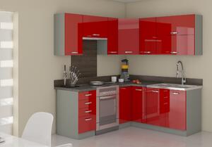 Rohová kuchyne Rosso 190x170cm, červený lesk