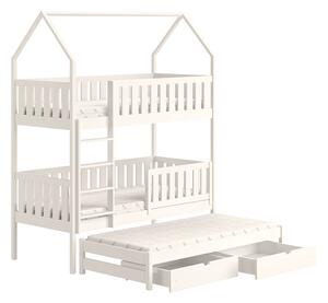 Detská poschodová posteľ Nemos domček s prístelkou - 90x180 cm - biela