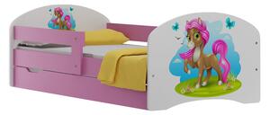 Detská posteľ so zásuvkami PONÍK s ružovou hrivou 140x70 cm