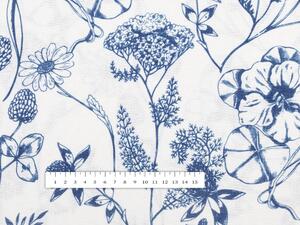Dekoračná látka PML-060 Modré lúčne kvety na bielom - šírka 150 cm