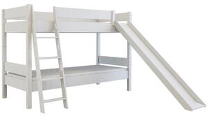 Detská poschodová posteľ so šmýkačkou z MASÍVU BUK - ERIK 200x90cm - biela