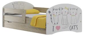 MAXMAX Detská posteľ so zásuvkami TRI mačička 140x70 cm