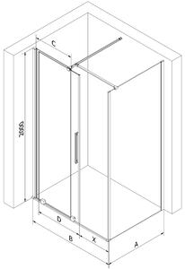Mexen Velar, sprchový kút s posuvnými dverami 130(dvere) x 75(stena) cm, 8mm číre sklo, čierna matná, 871-130-075-01-70