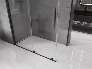 Mexen Velar, sprchový kút s posuvnými dverami 140(dvere) x 80(stena) cm, 8mm číre sklo, čierna matná, 871-140-080-01-70