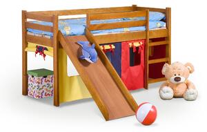 Vyvýšená detská posteľ Z MASÍVU so šmýkačkou 190x80cm - NELA 2 + matrac ZADARMO!